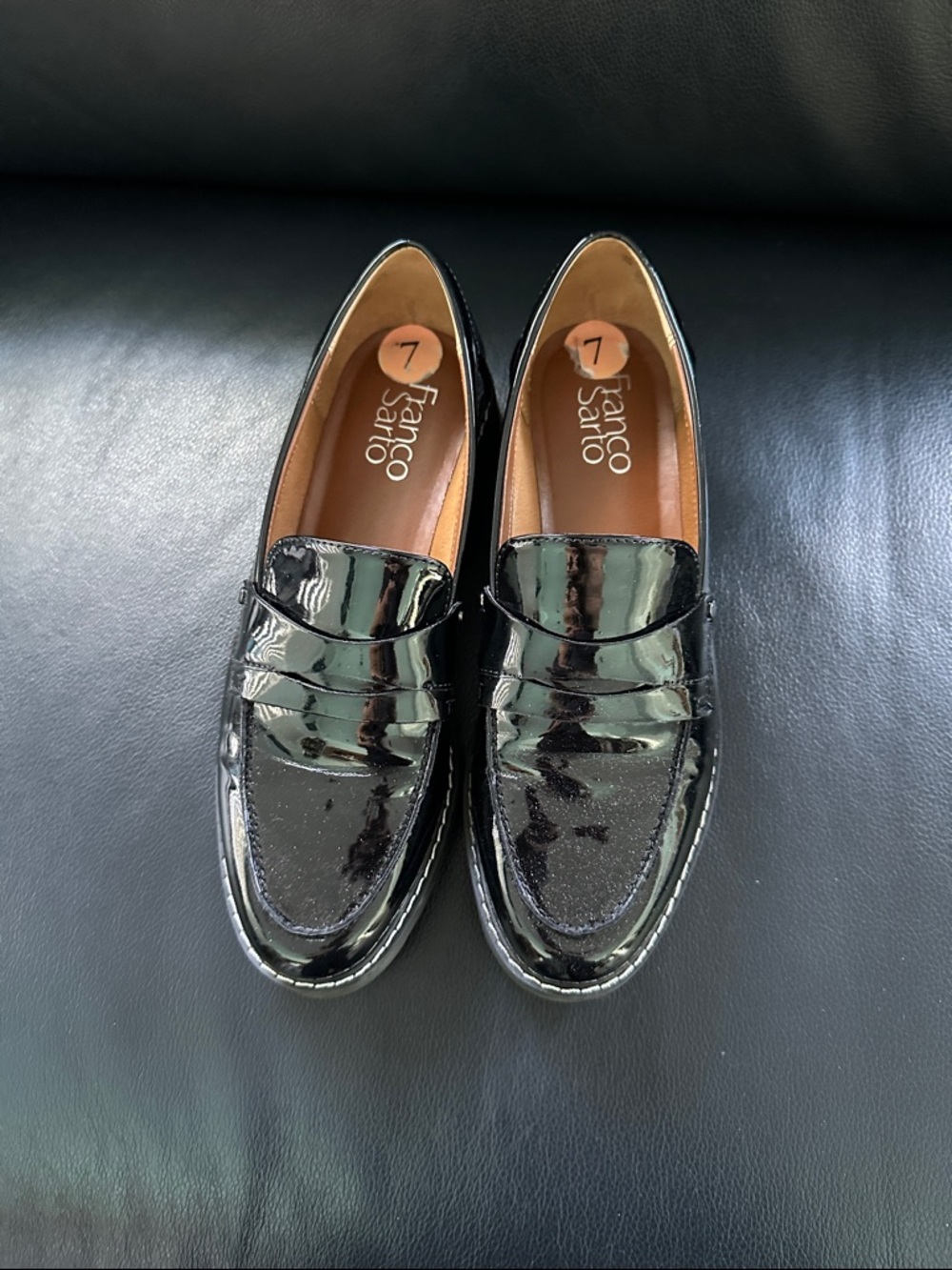 Franco Sarto Glossy Black Patent Penny Loafers